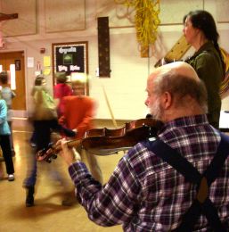 Calling and playing a dance at Jonathan Daniels School